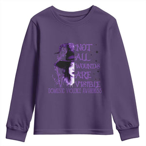 Stop Domestic Violence Youth Sweatshirt Purple Ribbon Witch Graphic Witchy Feminist TS10 Purple Print Your Wear