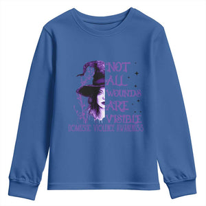 Stop Domestic Violence Youth Sweatshirt Purple Ribbon Witch Graphic Witchy Feminist TS10 Royal Blue Print Your Wear