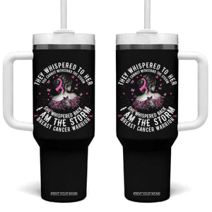 Breast Cancer Tumbler With Handle Pink Ribbon I Am Storm TS10 One Size: 40 oz Black Print Your Wear
