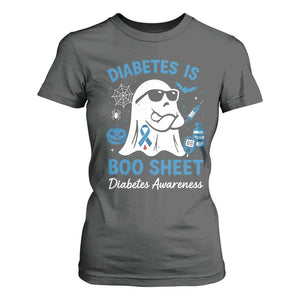 Diabetes is Boo Sheet T Shirt For Women Funny Halloween Ghost Diabetes Type 1 2 Awareness TS10 Dark Heather Print Your Wear