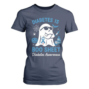 Diabetes is Boo Sheet T Shirt For Women Funny Halloween Ghost Diabetes Type 1 2 Awareness TS10 Navy Print Your Wear