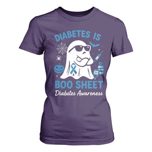 Diabetes is Boo Sheet T Shirt For Women Funny Halloween Ghost Diabetes Type 1 2 Awareness TS10 Purple Print Your Wear