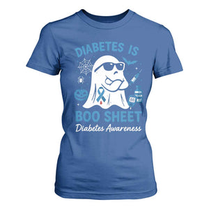 Diabetes is Boo Sheet T Shirt For Women Funny Halloween Ghost Diabetes Type 1 2 Awareness TS10 Royal Blue Print Your Wear