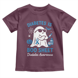 Diabetes is Boo Sheet Toddler T Shirt Funny Halloween Ghost Diabetes Type 1 2 Awareness TS10 Maroon Print Your Wear