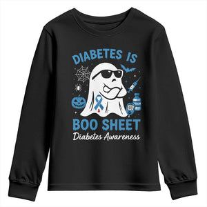 Diabetes is Boo Sheet Youth Sweatshirt Funny Halloween Ghost Diabetes Type 1 2 Awareness TS10 Black Print Your Wear