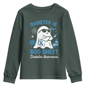 Diabetes is Boo Sheet Youth Sweatshirt Funny Halloween Ghost Diabetes Type 1 2 Awareness TS10 Dark Forest Green Print Your Wear