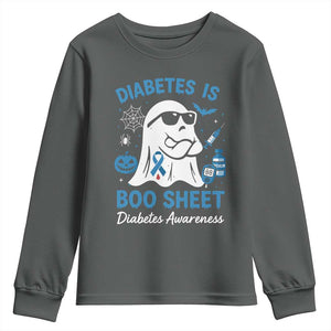 Diabetes is Boo Sheet Youth Sweatshirt Funny Halloween Ghost Diabetes Type 1 2 Awareness TS10 Dark Heather Print Your Wear