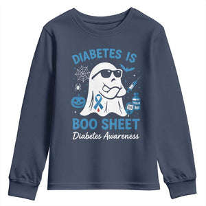 Diabetes is Boo Sheet Youth Sweatshirt Funny Halloween Ghost Diabetes Type 1 2 Awareness TS10 Navy Print Your Wear