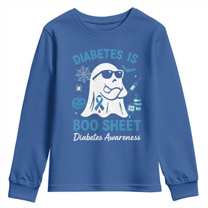 Diabetes is Boo Sheet Youth Sweatshirt Funny Halloween Ghost Diabetes Type 1 2 Awareness TS10 Royal Blue Print Your Wear
