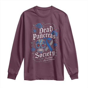 Funny Diabetes Type 1 Awareness Long Sleeve Shirt Dead Pancreas Society Sugar Skull TS10 Maroon Print Your Wear