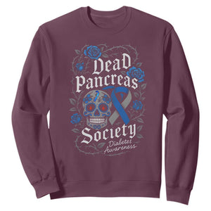 Funny Diabetes Type 1 Awareness Sweatshirt Dead Pancreas Society Sugar Skull TS10 Maroon Print Your Wear