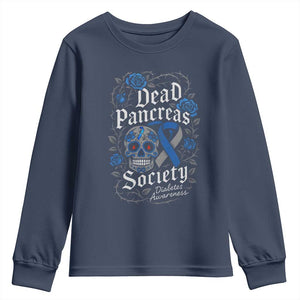 Funny Diabetes Type 1 Awareness Youth Sweatshirt Dead Pancreas Society Sugar Skull TS10 Navy Print Your Wear