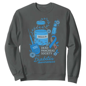 Dead Pancreas Society Sweatshirt Funny Diabetes Awareness Insulin T1D Support TS10 Dark Heather Print Your Wear