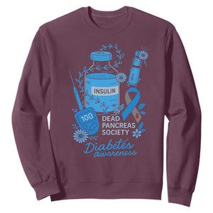Dead Pancreas Society Sweatshirt Funny Diabetes Awareness Insulin T1D Support TS10 Maroon Print Your Wear