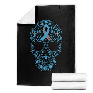 Diabetes Awareness Skull Throw Blanket Blue Ribbon T1D Support Sugar Skull TS10 Black Print Your Wear