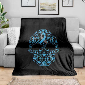Diabetes Awareness Skull Throw Blanket Blue Ribbon T1D Support Sugar Skull TS10 Print Your Wear