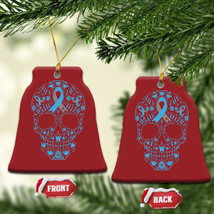 Diabetes Awareness Skull Christmas Ornament Blue Ribbon T1D Support Sugar Skull TS10 Bell Flake Red Print Your Wear