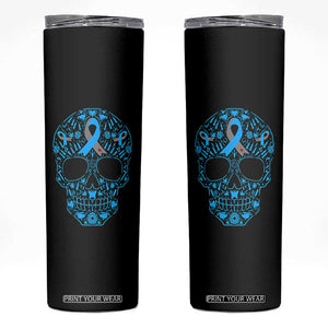 Diabetes Awareness Skull Skinny Tumbler Blue Ribbon T1D Support Sugar Skull TS10 Black Print Your Wear