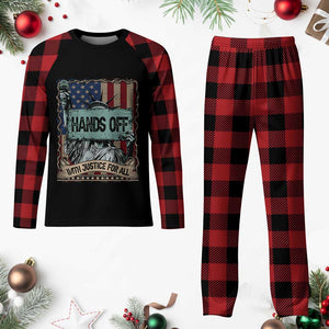 Funny Hands Off With Justice For All Plaid Pajama Set Statue Of Liberty American Flag TS11 Buffalo Plaid Print Your Wear