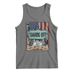 Funny Hands Off With Justice For All Tank Top Statue Of Liberty American Flag TS11 Black Heather Print Your Wear