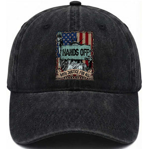 Funny Hands Off With Justice For All Washed Cotton Baseball Cap Statue Of Liberty American Flag TS11 Print Your Wear