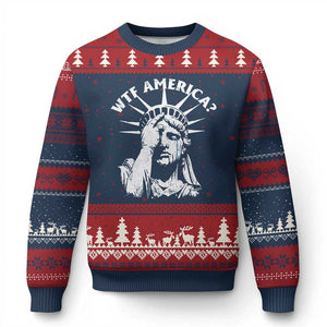 Funny Statue Of Liberty WTF America Ugly Christmas Sweater TS11 Navy Red Print Your Wear