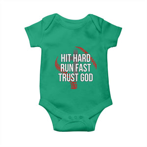 Hit Hard Run Fast Trust God Christian Baseball Baby Onesie TS11 Irish Green Print Your Wear