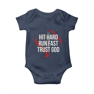 Hit Hard Run Fast Trust God Christian Baseball Baby Onesie TS11 Navy Print Your Wear