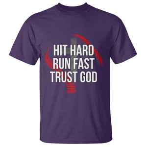 Hit Hard Run Fast Trust God Christian Baseball T Shirt TS11 Purple Print Your Wear