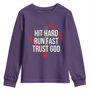 Hit Hard Run Fast Trust God Christian Baseball Youth Sweatshirt TS11 Purple Print Your Wear