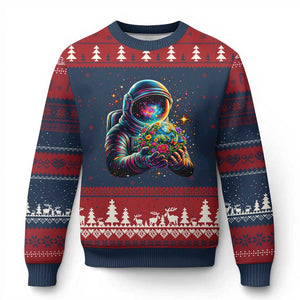 Astronaut Earth Flowers Spaceman Planet Galaxy Universe Ugly Christmas Sweater TS11 Navy Red Print Your Wear