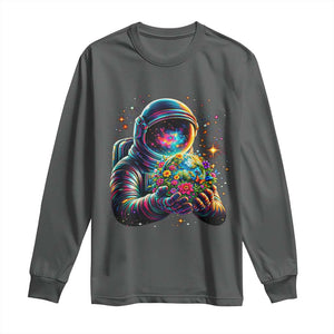 Astronaut Earth Flowers Spaceman Planet Galaxy Universe Long Sleeve Shirt TS11 Dark Heather Print Your Wear