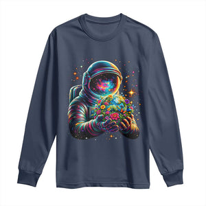 Astronaut Earth Flowers Spaceman Planet Galaxy Universe Long Sleeve Shirt TS11 Navy Print Your Wear