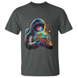 Astronaut Earth Flowers Spaceman Planet Galaxy Universe T Shirt TS11 Dark Heather Print Your Wear