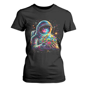 Astronaut Earth Flowers Spaceman Planet Galaxy Universe T Shirt For Women TS11 Black Print Your Wear