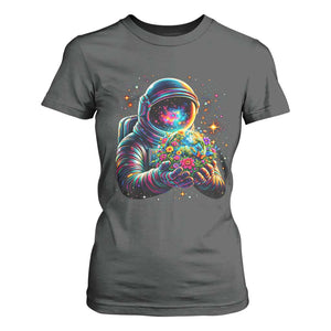 Astronaut Earth Flowers Spaceman Planet Galaxy Universe T Shirt For Women TS11 Dark Heather Print Your Wear