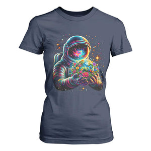 Astronaut Earth Flowers Spaceman Planet Galaxy Universe T Shirt For Women TS11 Navy Print Your Wear