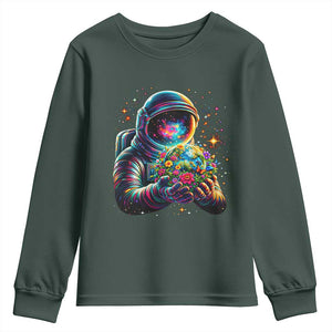 Astronaut Earth Flowers Spaceman Planet Galaxy Universe Youth Sweatshirt TS11 Dark Forest Green Print Your Wear