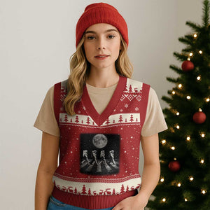 Astronauts Walking In Space Galaxy Moon Planet V-Neck Knit Sweater Vest TS11 Red Beige Print Your Wear