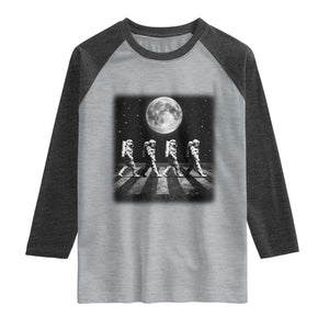 Astronauts Walking In Space Galaxy Moon Planet Raglan Shirt TS11 Heather Gray Heather Charcoal Print Your Wear