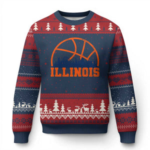 Illinois Fan Ugly Christmas Sweater IL State Basketball Game Day TS11 Navy Red Print Your Wear