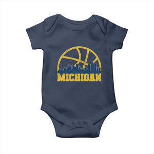 Michigan Fan Basketball Grooves Skyline MI State Baby Onesie TS11 Navy Print Your Wear