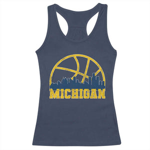 Michigan Fan Basketball Grooves Skyline MI State Racerback Tank Top TS11 Navy Print Your Wear