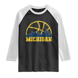 Michigan Fan Basketball Grooves Skyline MI State Raglan Shirt TS11 Black White Print Your Wear