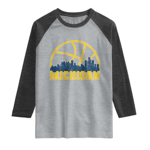 Michigan Fan Basketball Grooves Skyline MI State Raglan Shirt TS11 Heather Gray Heather Charcoal Print Your Wear
