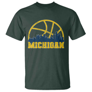 Michigan Fan Basketball Grooves Skyline MI State T Shirt TS11 Dark Forest Green Print Your Wear