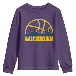 Michigan Fan Basketball Grooves Skyline MI State Youth Sweatshirt TS11 Purple Print Your Wear