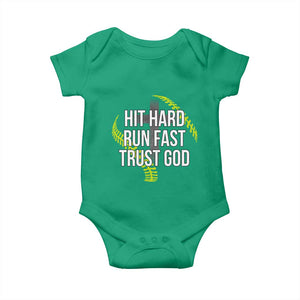 Hit Hard Run Fast Trust God Christian Softball Baby Onesie TS11 Irish Green Print Your Wear