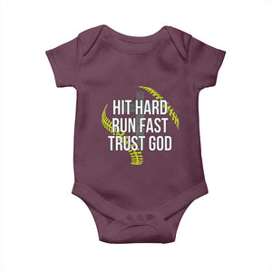 Hit Hard Run Fast Trust God Christian Softball Baby Onesie TS11 Maroon Print Your Wear