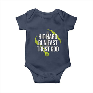 Hit Hard Run Fast Trust God Christian Softball Baby Onesie TS11 Navy Print Your Wear